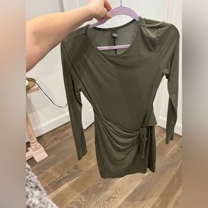 Green mini dress with front tie